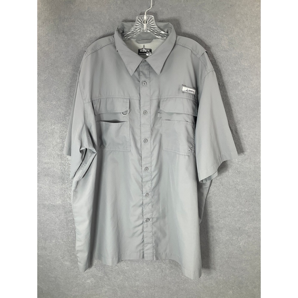 Habit Mens Fishing Shirt Vented Short Sleeve‎ Button Up Gray 2XL Outdoors Active